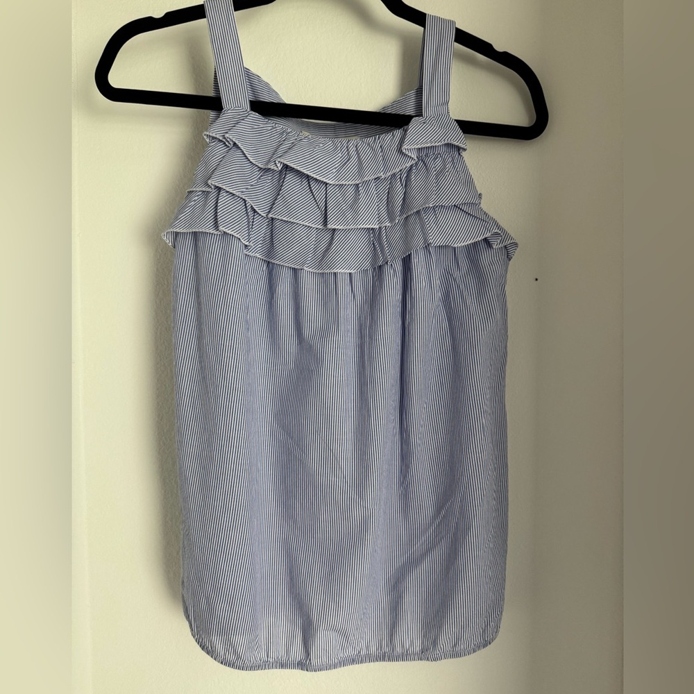 LOFT Blue and White Ruffle Top size xs